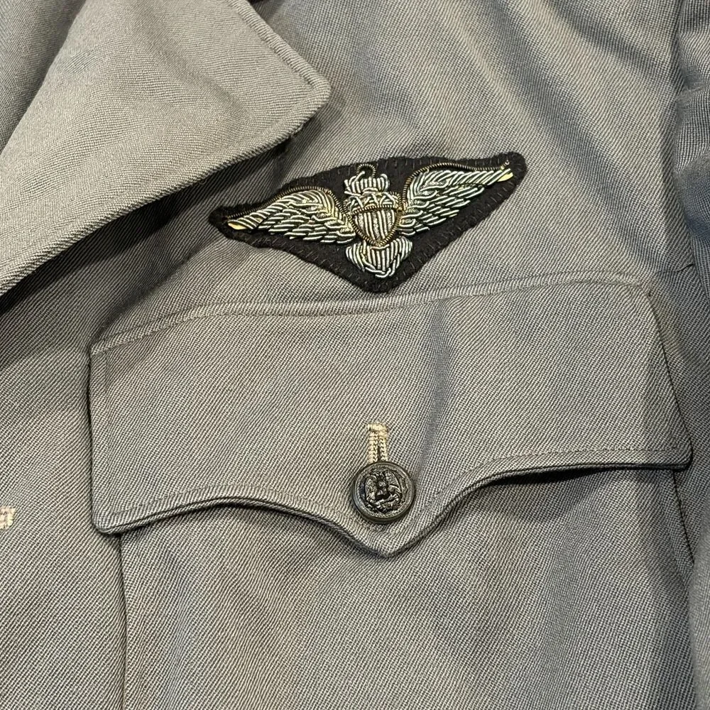 Vtg 70s Grey Uniform Jacket Navy Dress Abbot Military Tailors 39 Reg Buttons - Picture 3 of 10